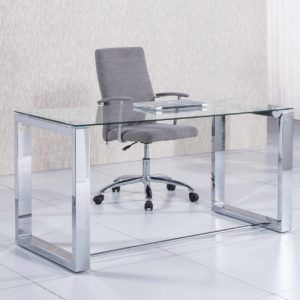 Mesa de despacho con tapa de cristal y patas metálicas