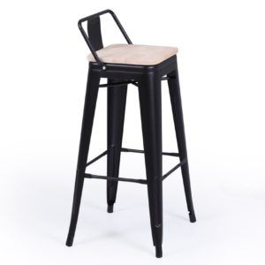 Taburete alto de acero con asiento madera 4 uds