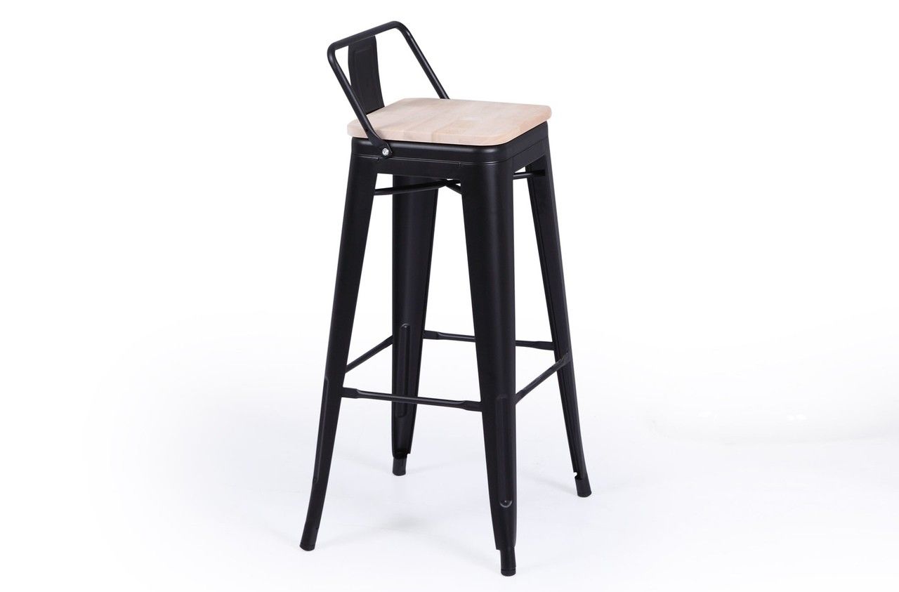 Taburete alto de acero con asiento madera 4 uds