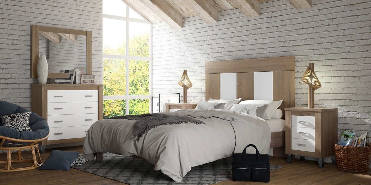 Dormitorio de matrimonio moderno con cabecero alto