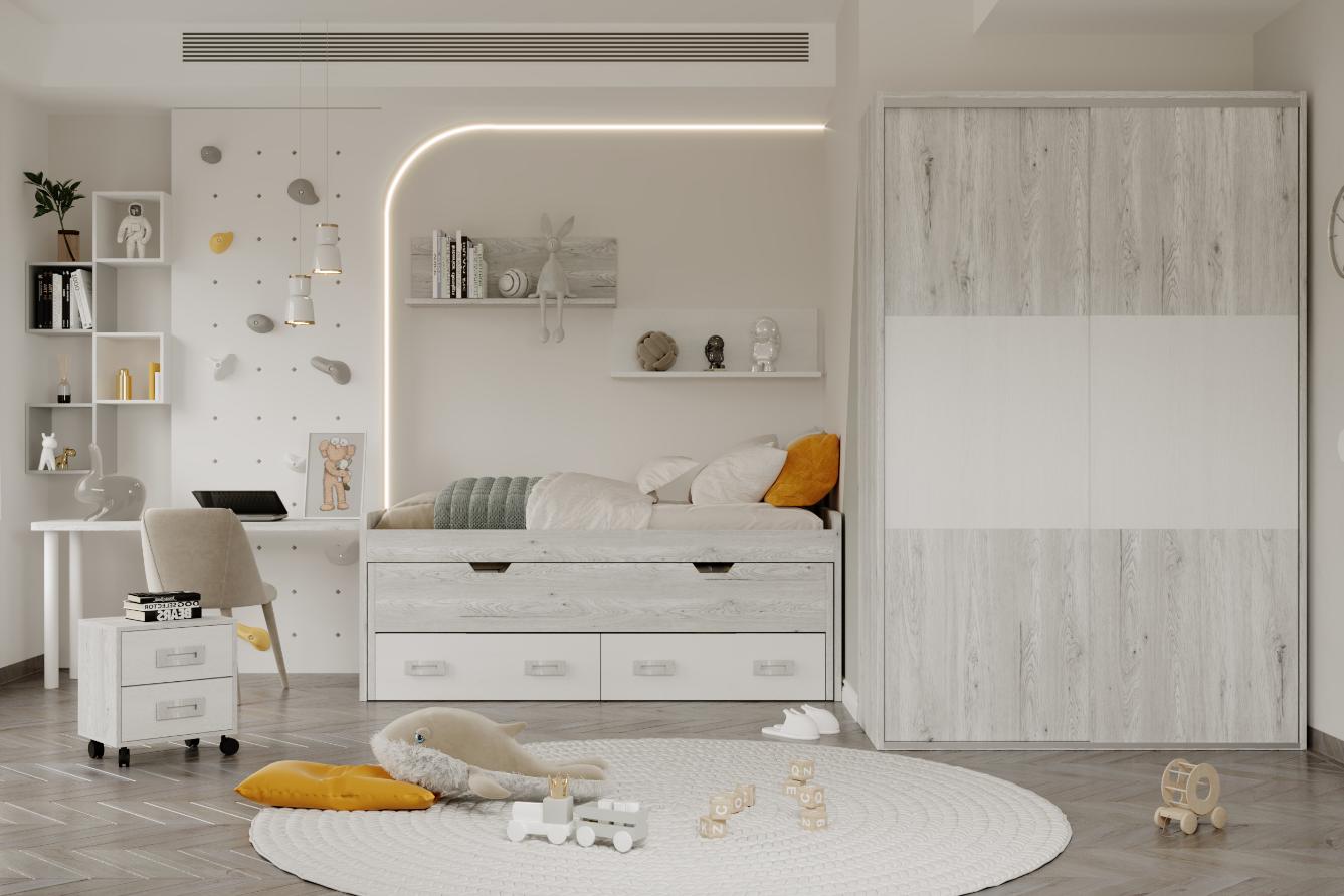 Dormitorio Juvenil moderno con armario de puertas correderas