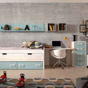 Dormitorio juvenil moderno cama nido verde y blanco