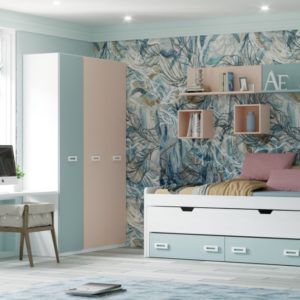 Dormitorio juvenil moderno con armario tres puertas