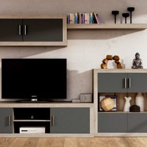Muebles salón modular cambria y grafito 290 cm