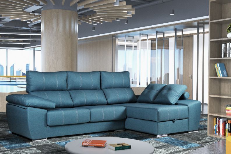 Sofá Chaise longue tapizado en azul4
