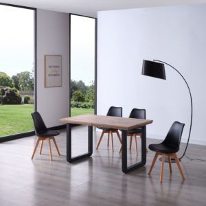 Mesa comedor con tapa en madera de roble acabado chaflán extensible honey negro-2