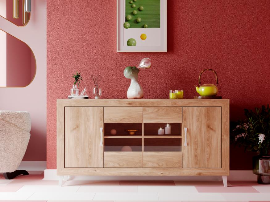 Aparador para salón de 160 cm - roble t. Estandar blanco