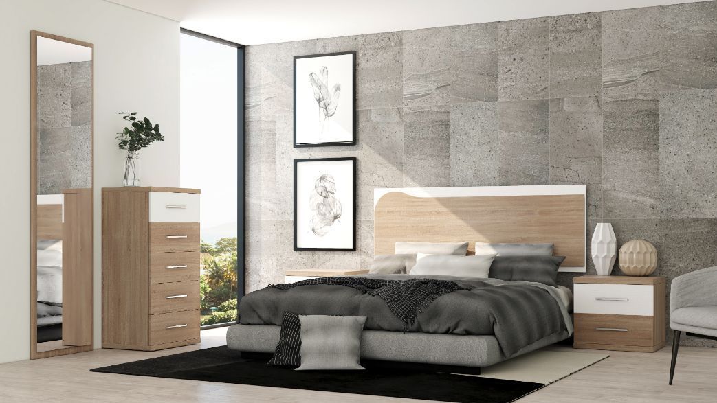 Dormitorio de matrimonio moderno con cabecero para colgarCAMBRIAN BLANCO