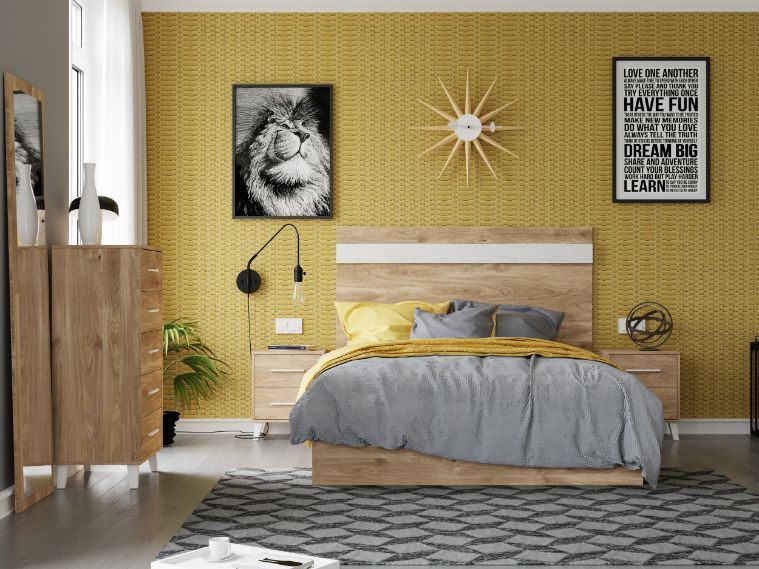 Dormitorio de matrimonio roble con cabecero alto