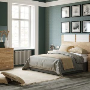 Dormitorio de matrimonio roble con cabecero decorado