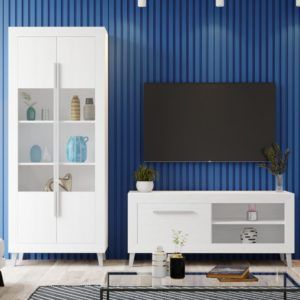 Muebles salón blanco tirador plata