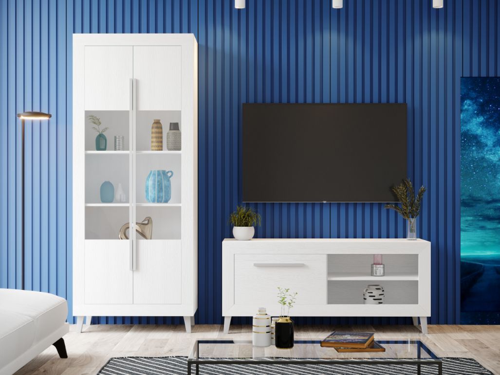 Muebles salón blanco tirador plata