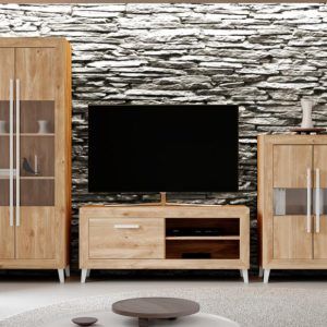 Muebles de salón modernos en color roble moderno en color roble y tirador blanco