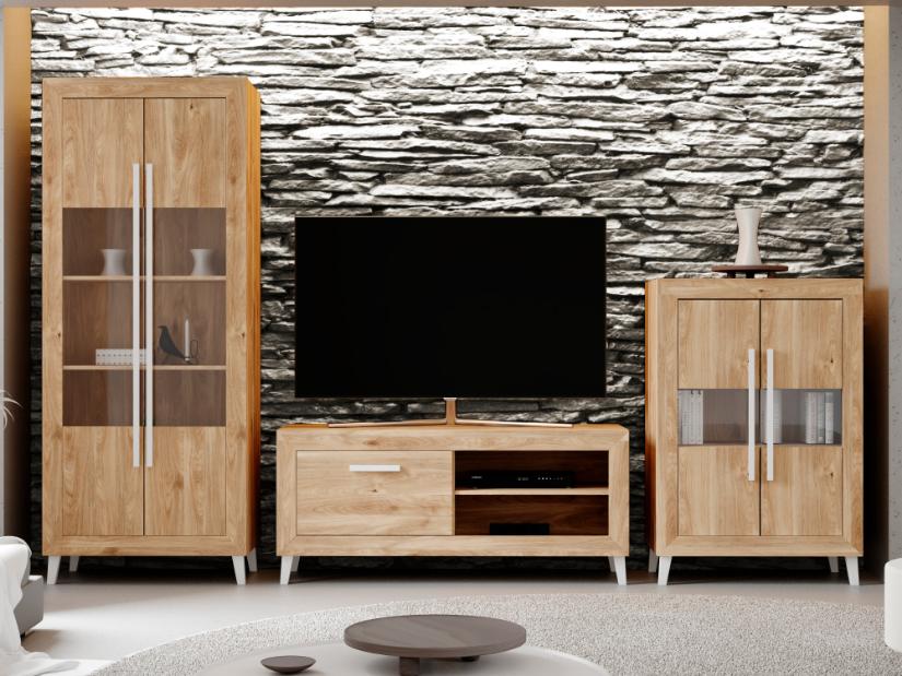 Muebles de salón modernos en color roble moderno en color roble y tirador blanco