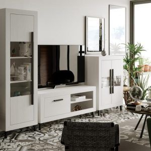 Muebles salón en color artic y tirador negro