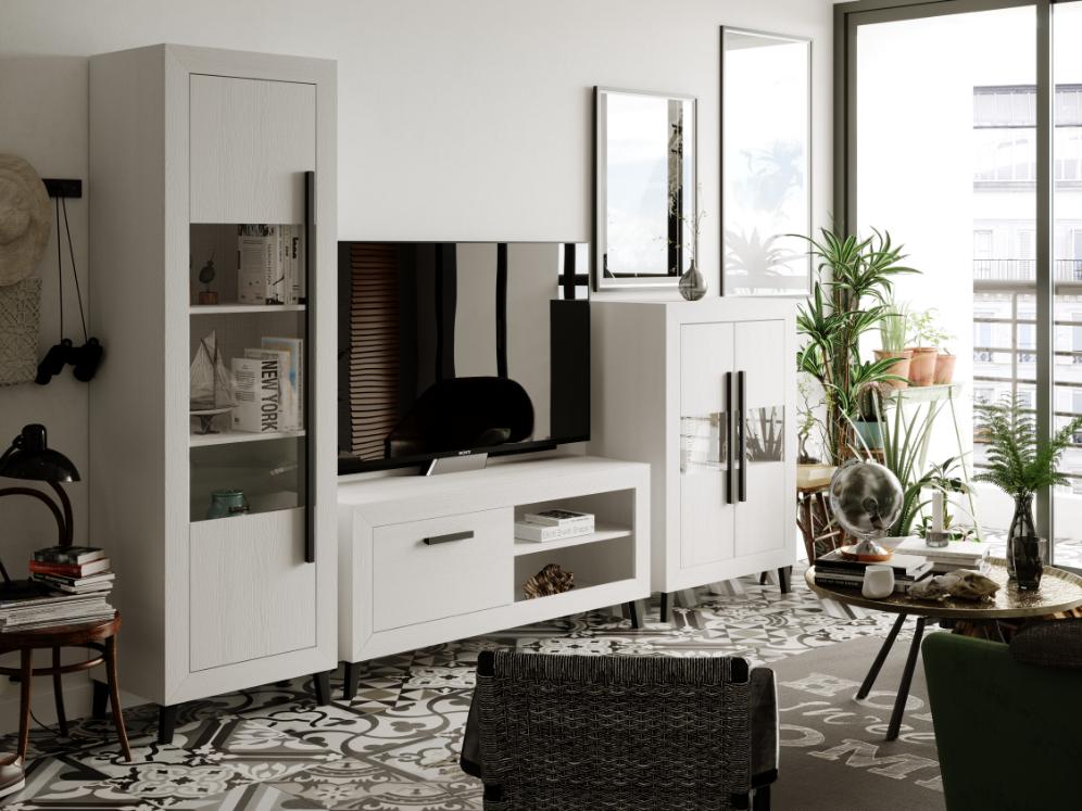 Muebles salón en color artic y tirador negro