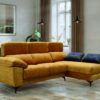 Sofá chaise longe tapizado en amarillo con patas de diseño chaise longe Sofá chaise longe tapizado en amarillo con patas de diseño chaise longe