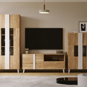 Salón moderno con vitrinas 300 cm roble