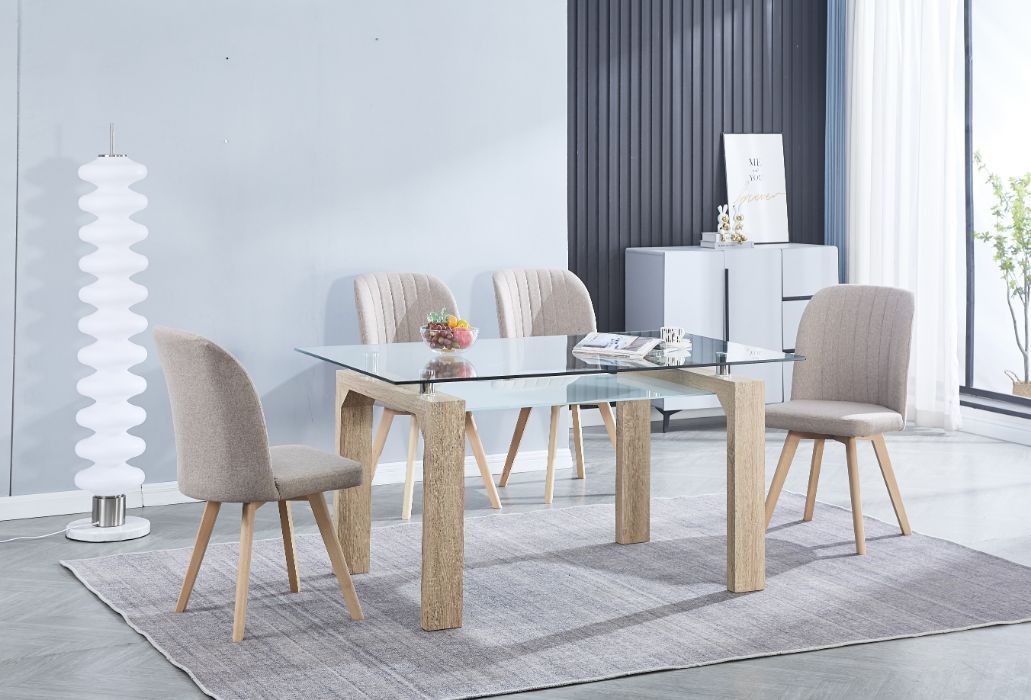 CONJNTO Silla de comedor tapizada con patas de madera (1)