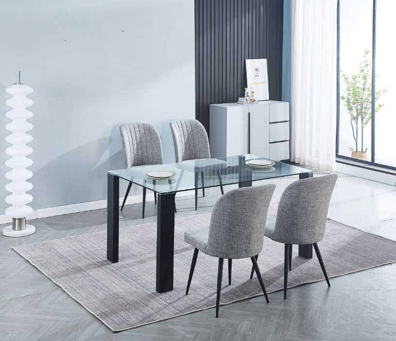 CONJUNTO Mesa comedor cristal templado pata de aluminio