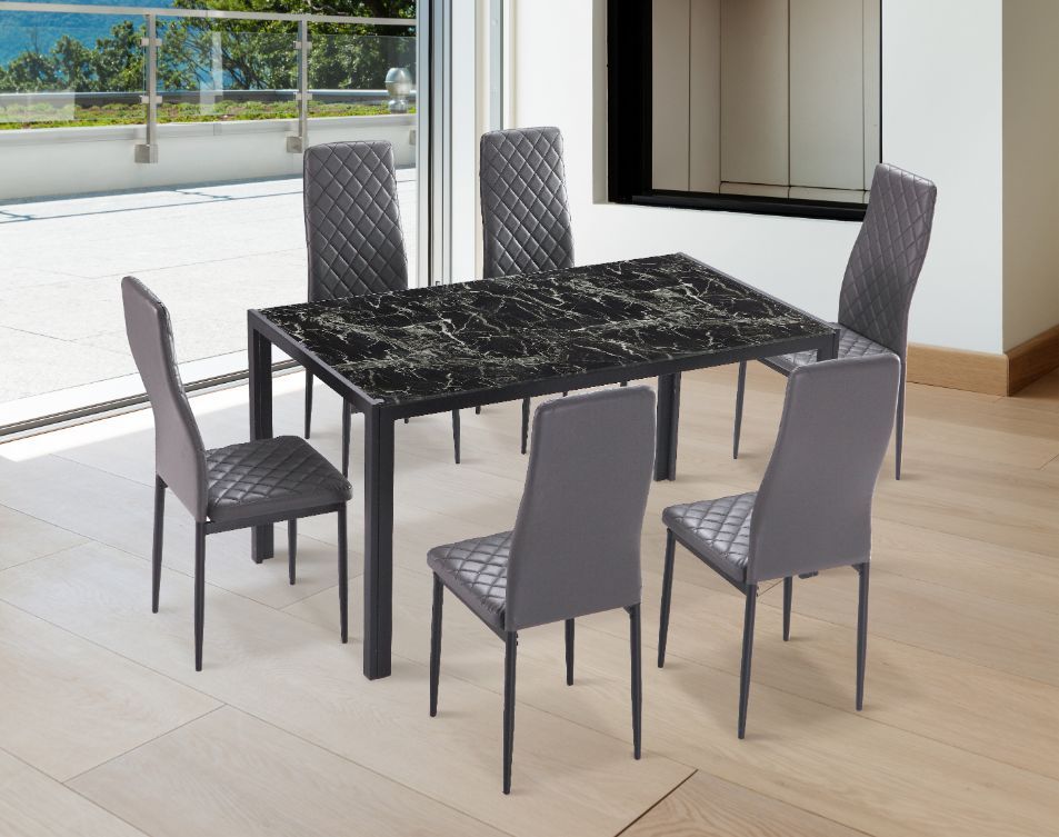 CONJUNTO Mesa de comedor con cristal imitación a mármol