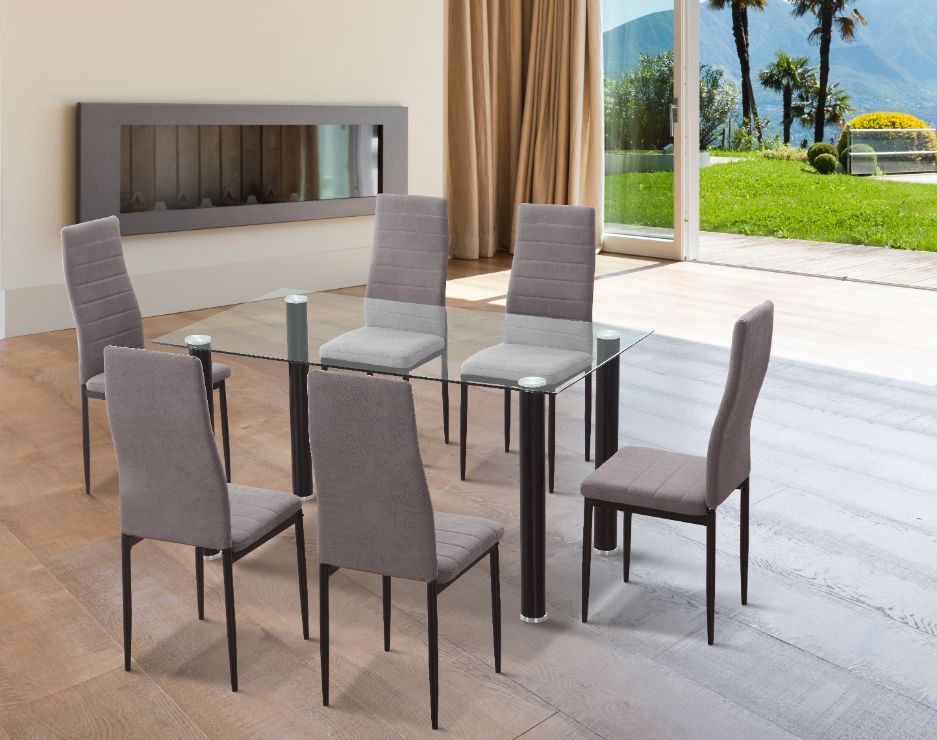 CONJUNTO comedor rectangular fija cristal transparente_negro