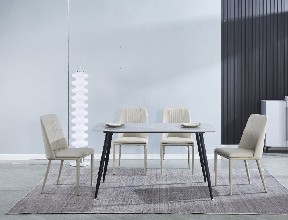 CONJUNTO_ Mesa comedor tapa de cerámica imitación mármol