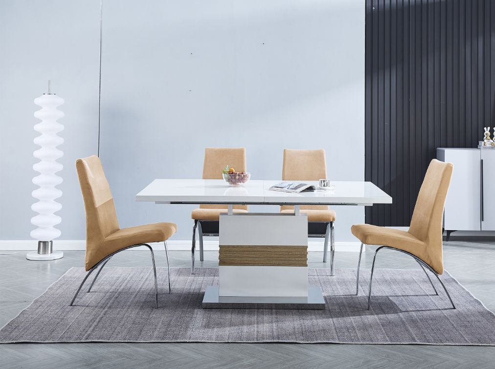 CONJUNTO_ Mesa de comedor extensible blanco brillo