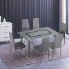 CONJUNTO_Mesa de comedor cristal templado gris CONJUNTO_Mesa de comedor cristal templado gris