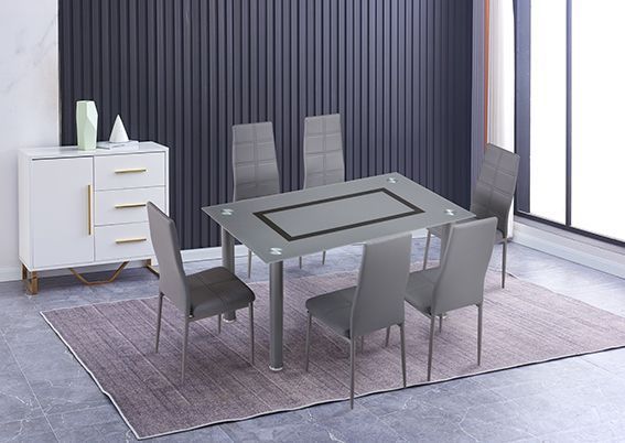 CONJUNTO_Mesa de comedor cristal templado gris