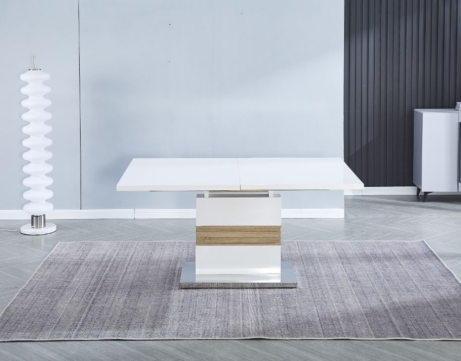 Mesa de comedor extensible blanco brillo Mesa de comedor extensible blanco brillo