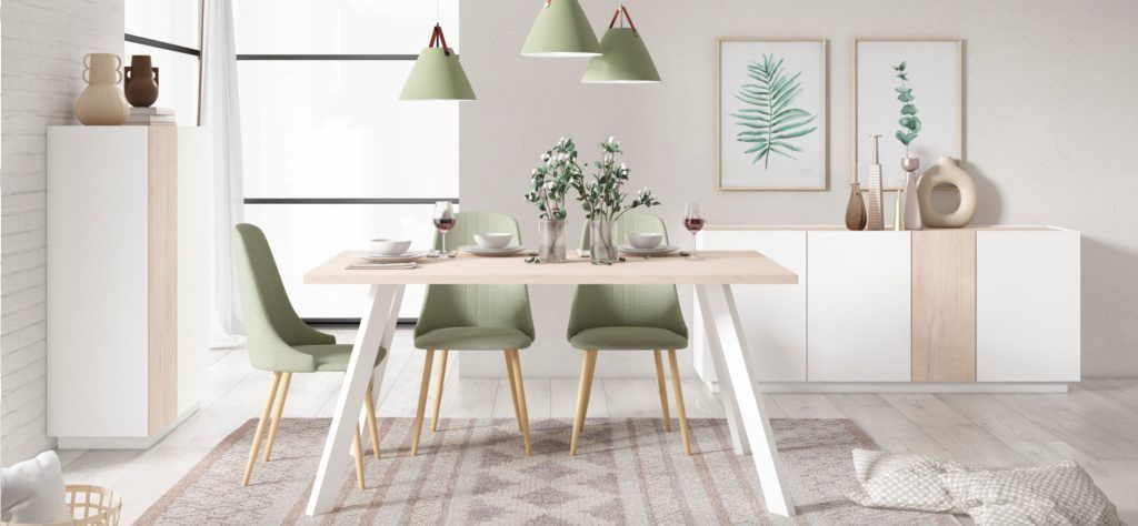 SALÓN BLANCO Y NATURAL Salón modermo, combinando el tono blancos y natural, y aportándole un toque de color que le da vida con pequeños detalles en verde.