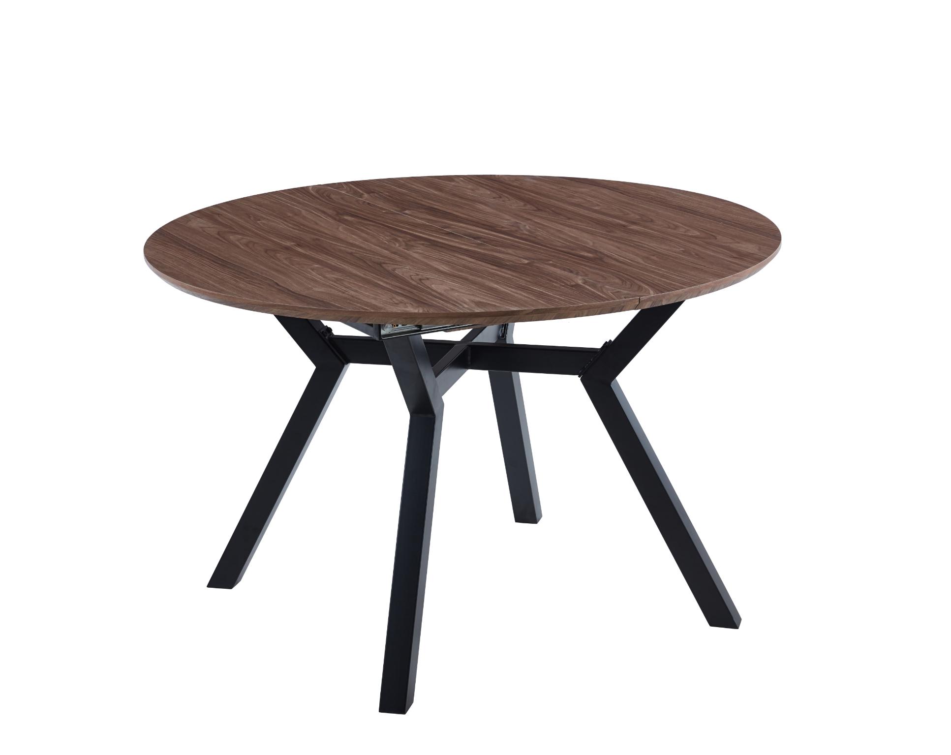 Mesa de comedor redonda extensible con guías metálicas_ext_nogal_negro-1