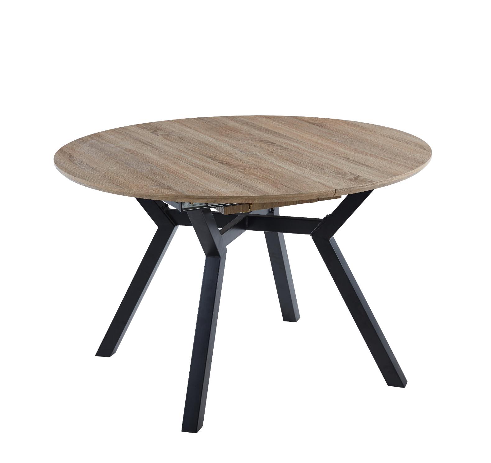 Mesa de comedor redonda extensible con guías metálicas_ext_oak_negro-1