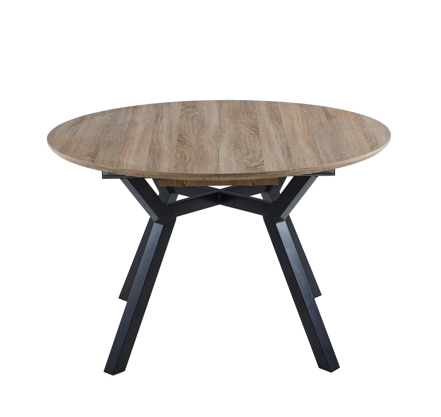 Mesa de comedor redonda extensible con guías metálicas_ext_oak_negro-2