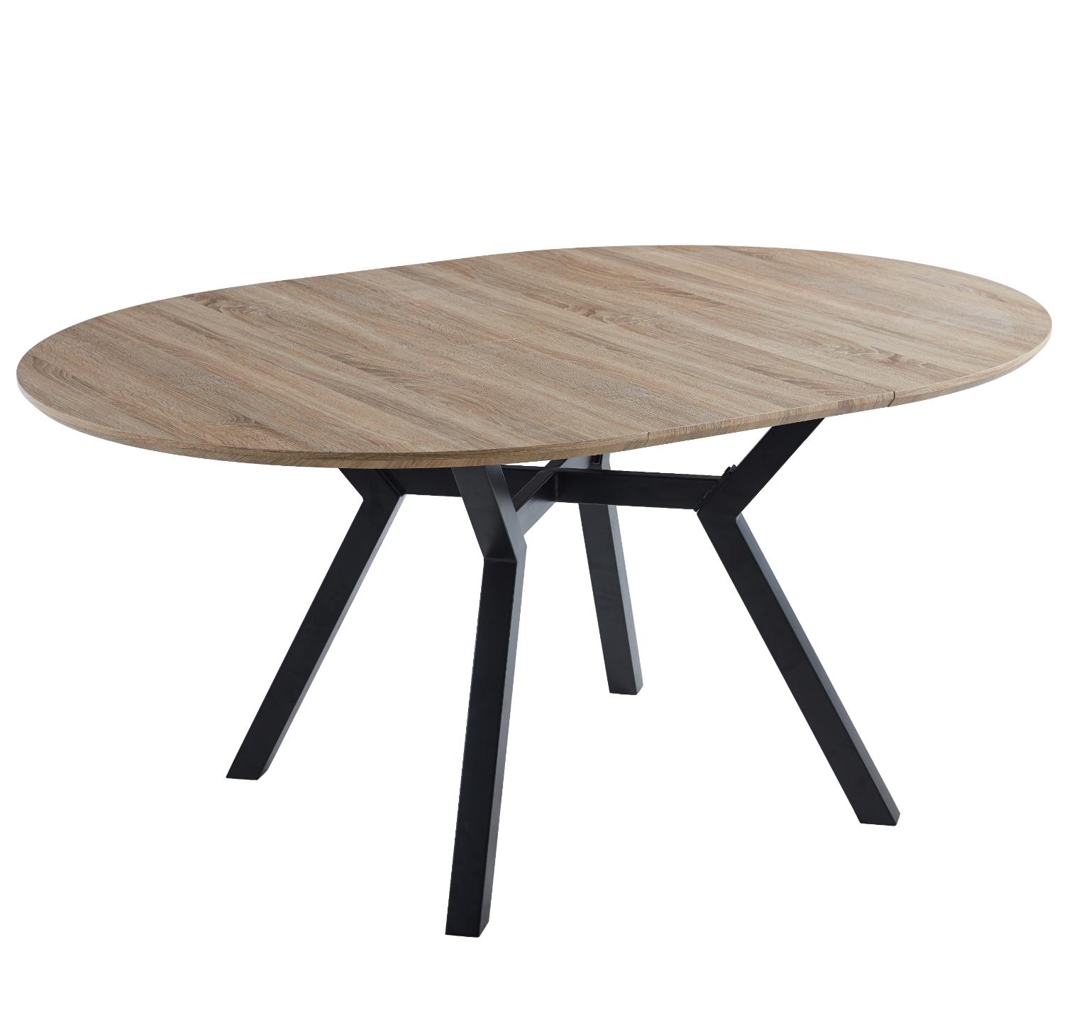 Mesa de comedor redonda extensible con guías metálicas_ext_oak_negro-4