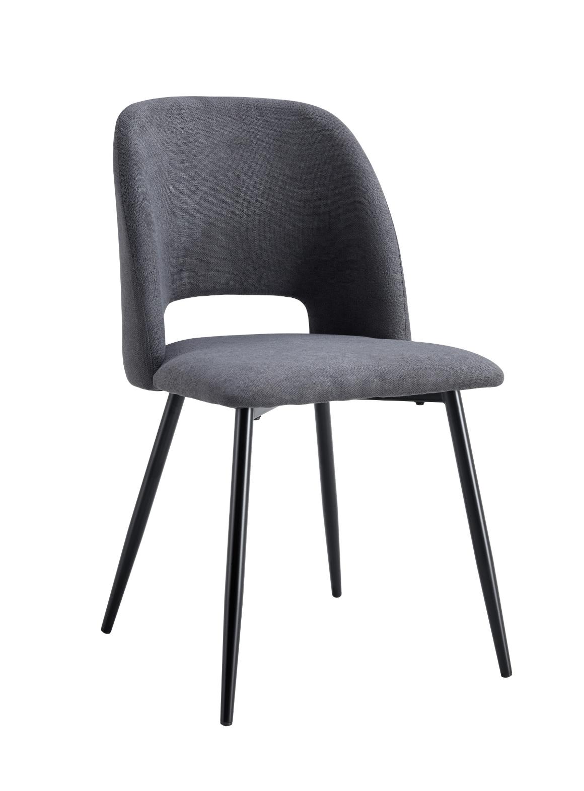 Silla de comedor tapizada con patas metálicas gris1