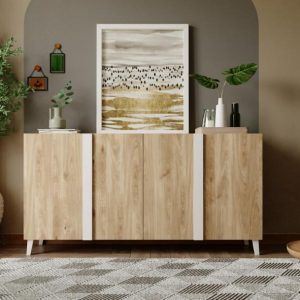 Aparador roble y blanco 160 cm