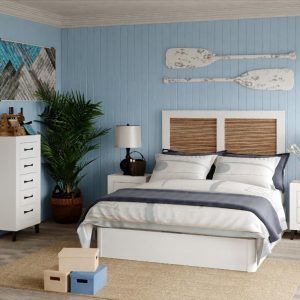 Dormitorio de matrimonio blanco cabecero alistonado