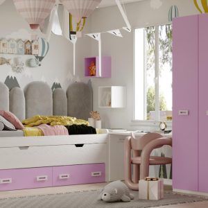 Dormitorio juvenil blanco y rosa