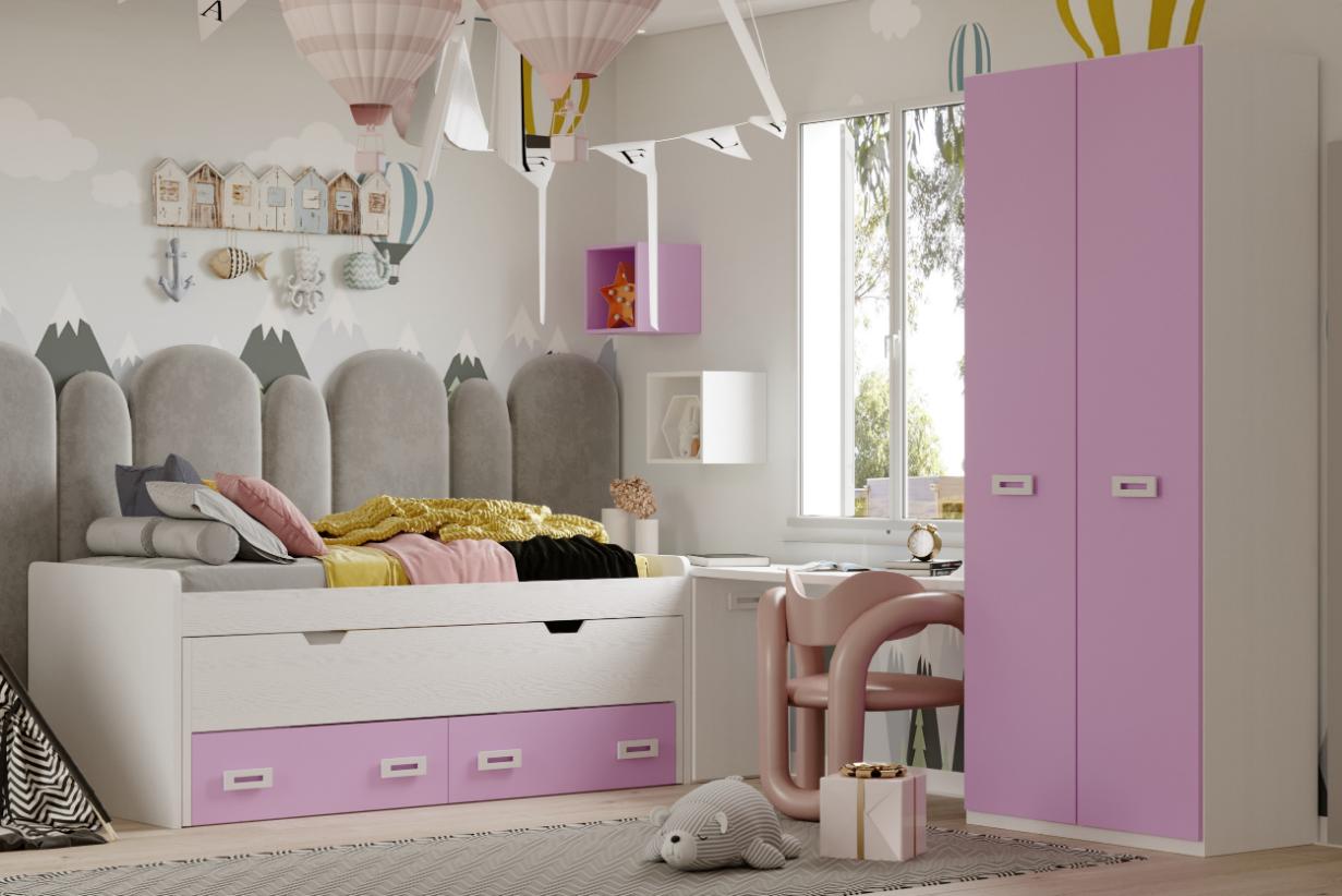 Dormitorio juvenil blanco y rosa