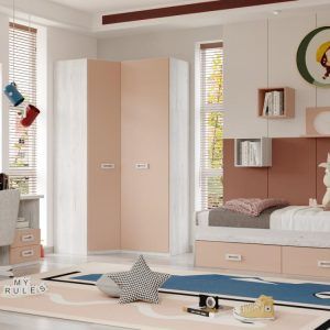 Dormitorio juvenil rosa nube y nieve