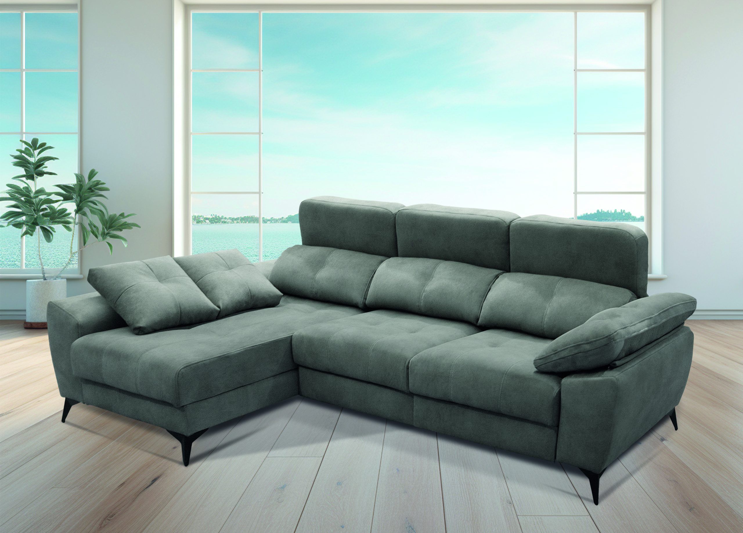 Sofá chaise longue con respaldo reclinable y sistema extraíble