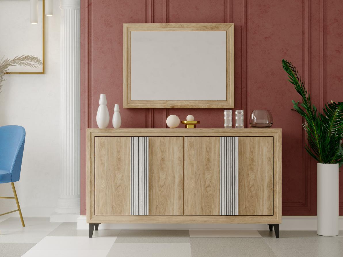 Aparador blanco con tirador de mandala 160 cm roble