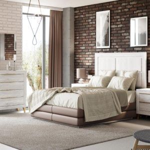 Dormitorio de matrimonio blanco cabecero decorado con cuadros