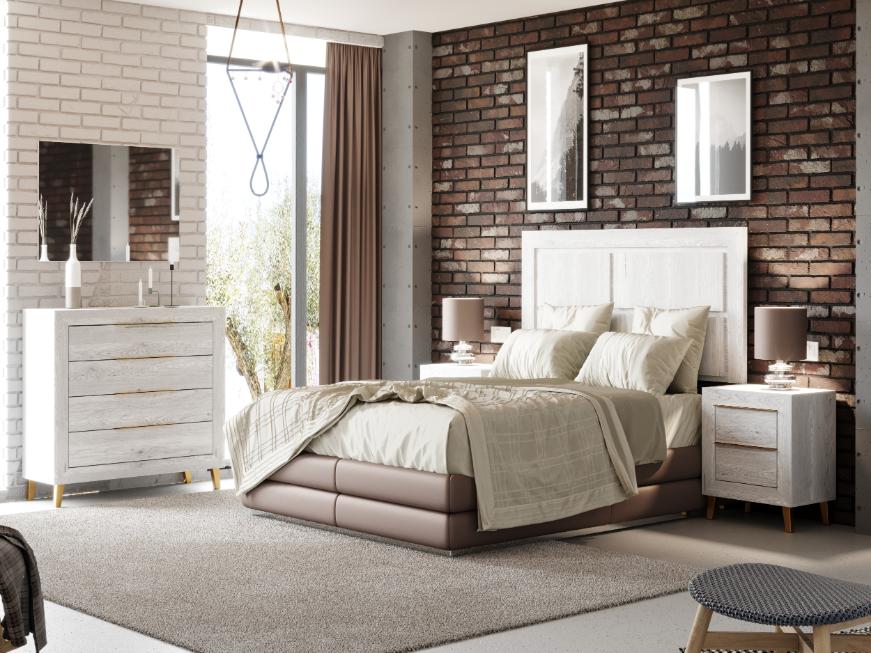 Dormitorio de matrimonio blanco cabecero decorado con cuadros