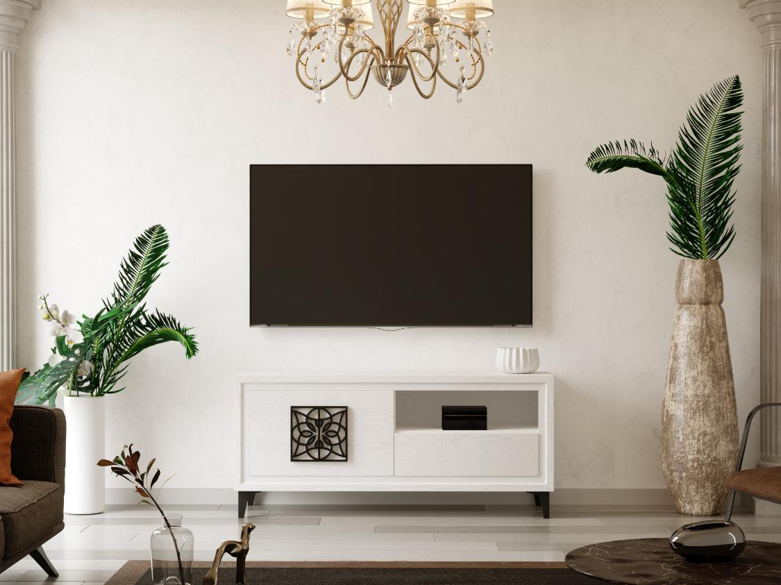 Mueble bajo de Tv blanco 140 nieve ROSETA NEGRA_1