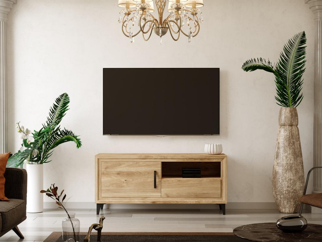 Mueble bajo de Tv blanco 140 roble t standar negro_1