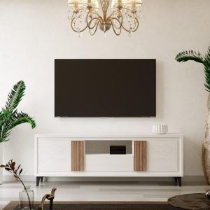Mueble bajo de Tv blanco 180 BLANCTO TABLILLA ROBLE_1