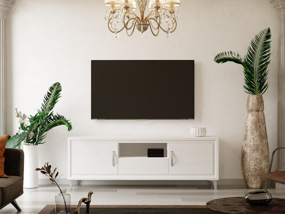 Mueble bajo de Tv blanco 180 BLANCTO TIRADOR PLATA_1